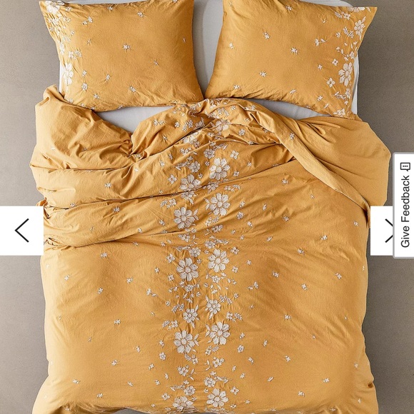 Urban Outfitters Mustard Yellow Embroidered Floral Duvet